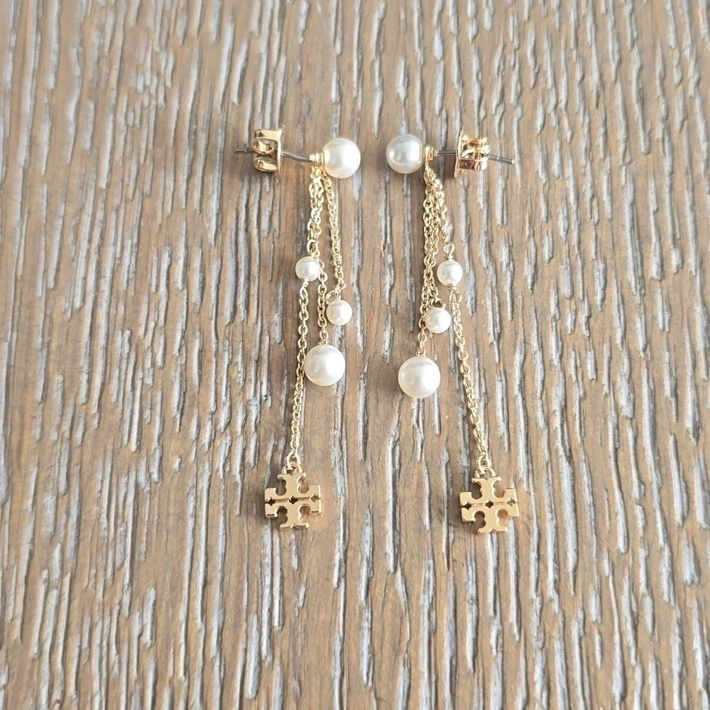New Tory Burch KIRA PEARL LINEAR EARRING